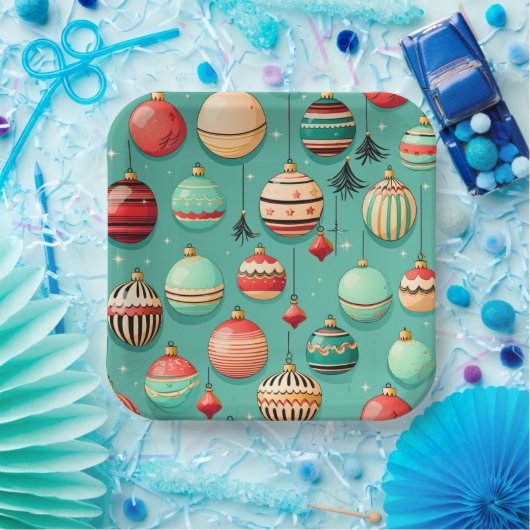 Retro Christmas Baubles Large Pappteller (Party)