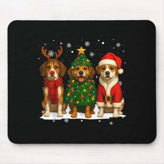 Retro Christmas Beagle Santa Reindeer Dog Lover Mousepad (Vorne)