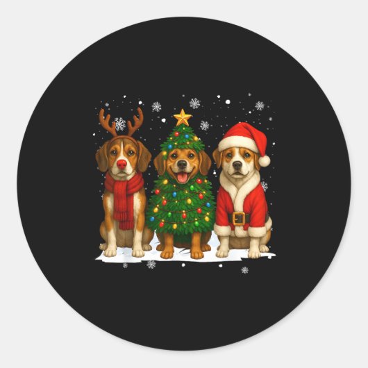 Retro Christmas Beagle Santa Reindeer Dog Lover Runder Aufkleber (Vorderseite)