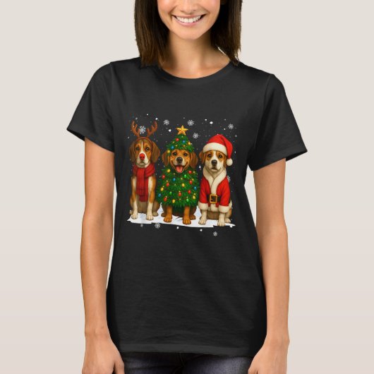 Retro Christmas Beagle Santa Reindeer Dog Lover T-Shirt (Vorderseite)