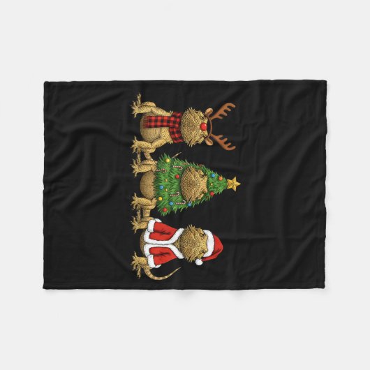 Retro Christmas Bearded Dragon Santa Reindeer Fleecedecke (Vorderseite (Horizontal))