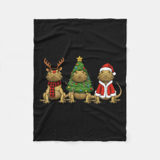 Retro Christmas Bearded Dragon Santa Reindeer Fleecedecke