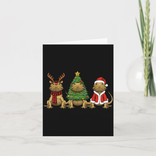 Retro Christmas Bearded Dragon Santa Reindeer Karte (Vorderseite)