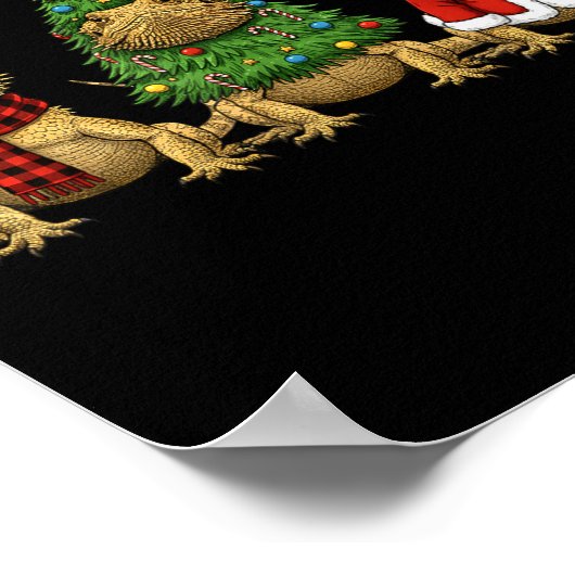 Retro Christmas Bearded Dragon Santa Reindeer Poster (Ecke)