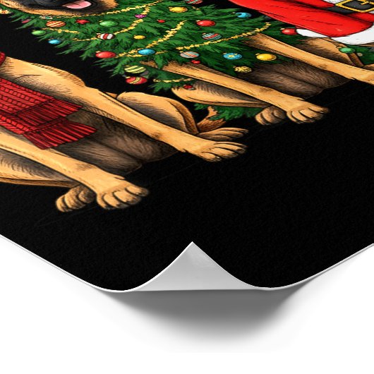 Retro Christmas Belgian Malinois Santa Reindeer Do Poster (Ecke)