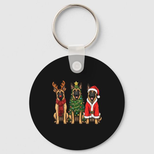 Retro Christmas Belgian Malinois Santa Reindeer Do Schlüsselanhänger (Vorderseite)