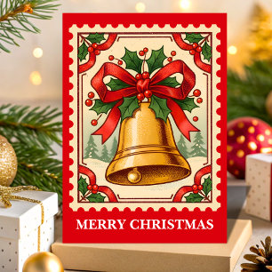Retro Christmas Bell Postage Briefmarke Feiertagskarte