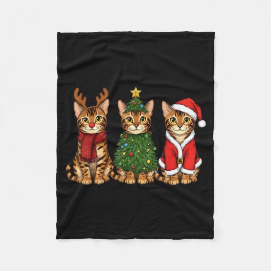 Retro Christmas Bengal Cat Santa Reindeer Fleecedecke (Vorderseite)