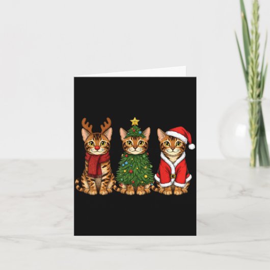 Retro Christmas Bengal Cat Santa Reindeer Karte (Vorderseite)