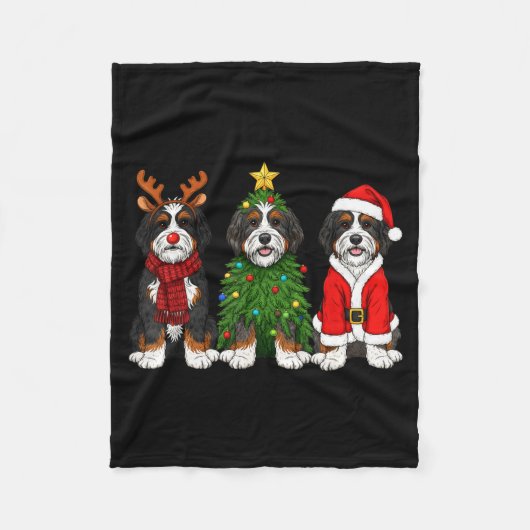 Retro Christmas Bernedoodle Santa Reindeer Dog Lov Fleecedecke (Vorderseite)