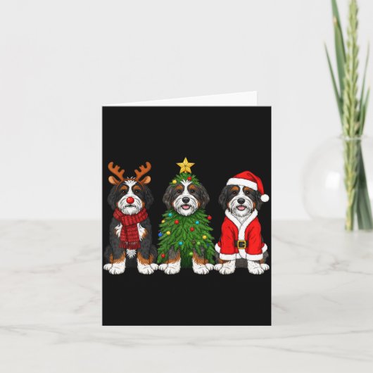 Retro Christmas Bernedoodle Santa Reindeer Dog Lov Karte (Vorderseite)