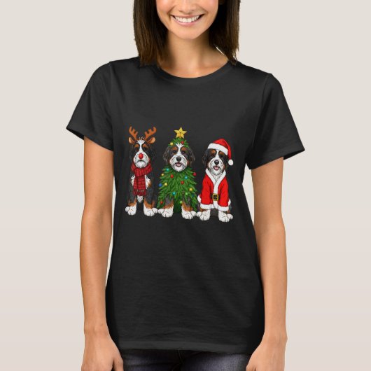 Retro Christmas Bernedoodle Santa Reindeer Dog Lov T-Shirt (Vorderseite)