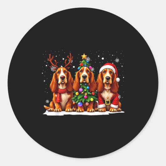 Retro Christmas Bet Hound Santa Reindeer Dog Lover Runder Aufkleber (Vorderseite)