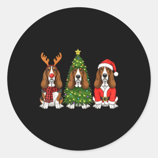 Retro Christmas Bet Hound Santa Reindeer Dog Lover Runder Aufkleber (Vorderseite)