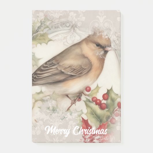 Retro Christmas Bird Post-it Klebezettel (Vorderseite)