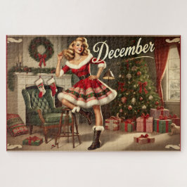 Retro Christmas Blonde Button-Up Girl Jigsaw Puzzle