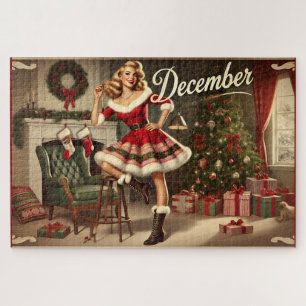 Retro Christmas Blonde Button-Up Girl Jigsaw Puzzle