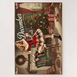 Retro Christmas Blonde Button-Up Girl Jigsaw Puzzle