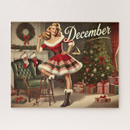 Retro Christmas Blonde Button-Up Girl Jigsaw Puzzle