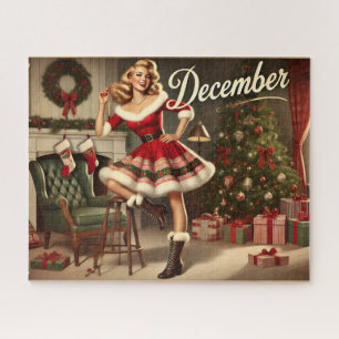 Retro Christmas Blonde Button-Up Girl Jigsaw Puzzle