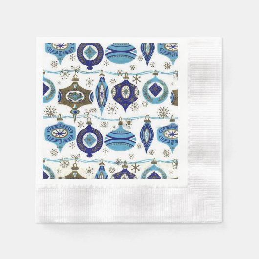 Retro Christmas, Blue and White Paper Napkins Serviette (Vorderseite)