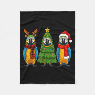Retro Christmas Blue And Yellow Macaw Parrot Santa Fleecedecke