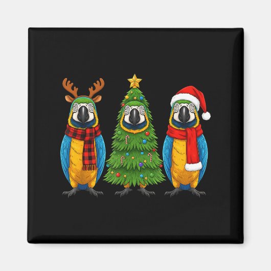 Retro Christmas Blue And Yellow Macaw Parrot Santa Magnet (Vorne)