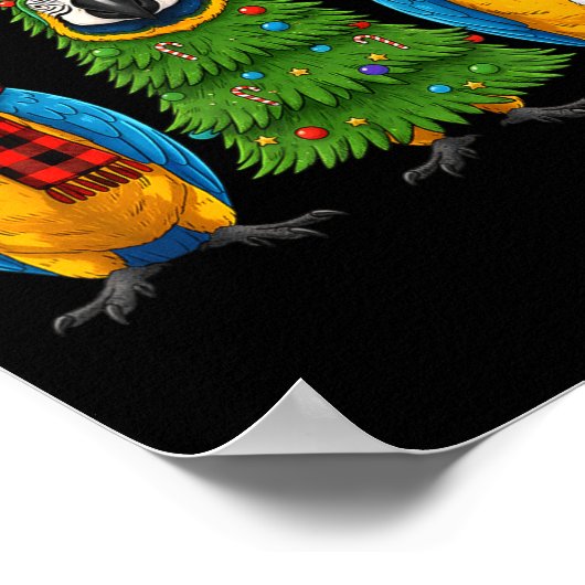 Retro Christmas Blue And Yellow Macaw Parrot Santa Poster (Ecke)