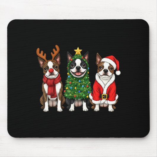 Retro Christmas Boston Terrier Santa Reindeer Dog Mousepad (Vorne)