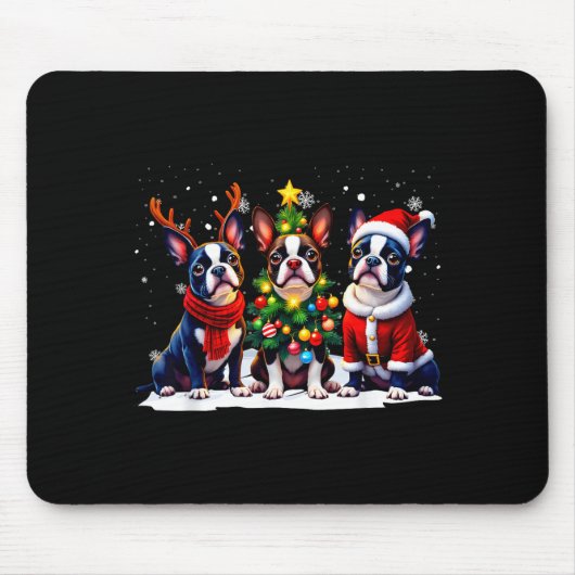 Retro Christmas Boston Terrier Santa Reindeer Dog Mousepad (Vorne)