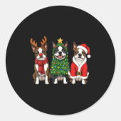 Retro Christmas Boston Terrier Santa Reindeer Dog Runder Aufkleber (Vorderseite)
