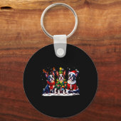 Retro Christmas Boston Terrier Santa Reindeer Dog  Schlüsselanhänger (Vorderseite)