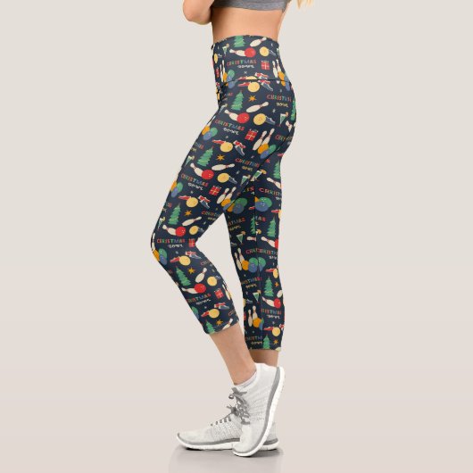 Retro Christmas Bowling Pattern Capri Leggings (Links)