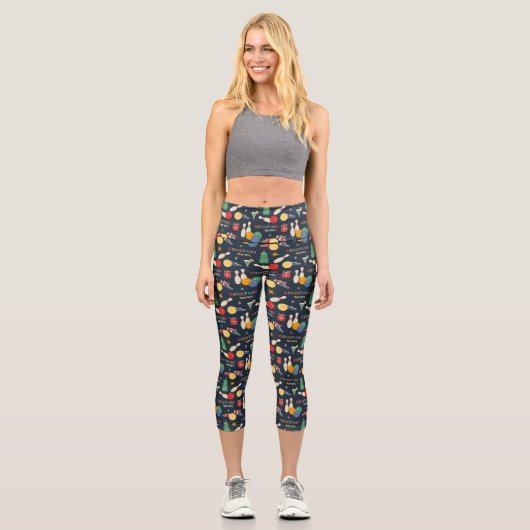 Retro Christmas Bowling Pattern Capri Leggings (Vorderseite)