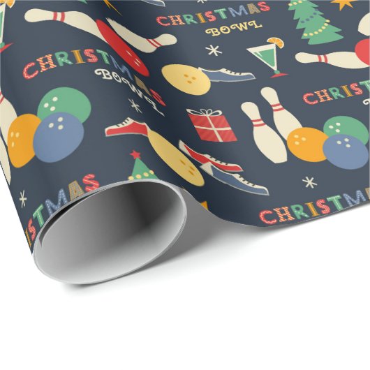Retro Christmas Bowling Pattern Geschenkpapier (Rolleneckpunkt)