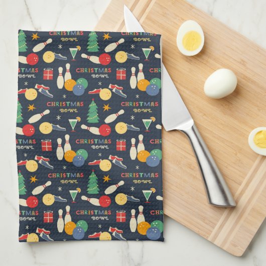 Retro Christmas Bowling Pattern Geschirrtuch (Viertel Falte)