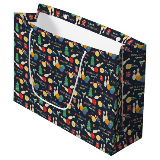 Retro Christmas Bowling Pattern Große Geschenktüte (Vorderseite Schrägansicht)