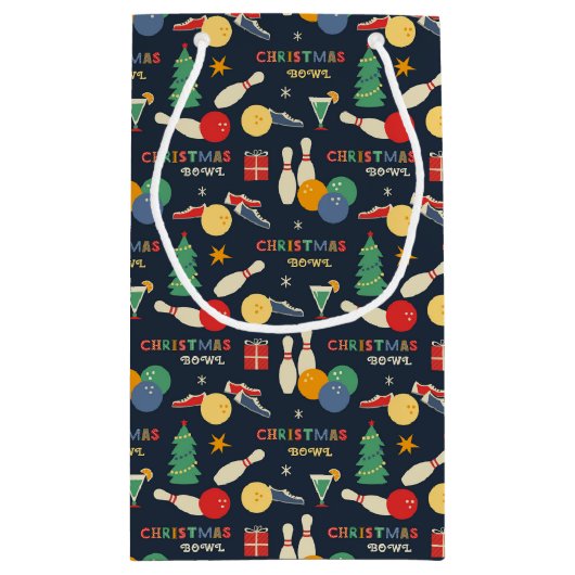 Retro Christmas Bowling Pattern Kleine Geschenktüte (Rückseite)