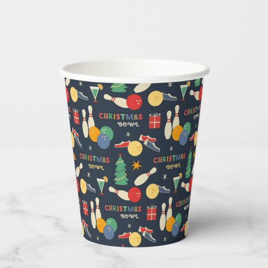 Retro Christmas Bowling Pattern Pappbecher (Rückseite)