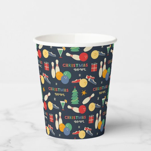 Retro Christmas Bowling Pattern Pappbecher (Links)