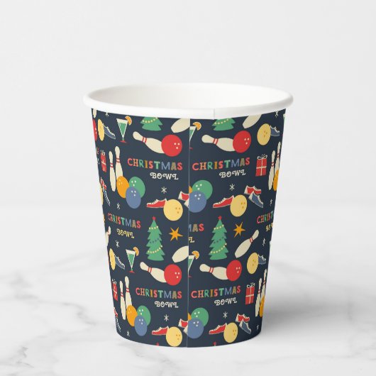 Retro Christmas Bowling Pattern Pappbecher (Rechts)