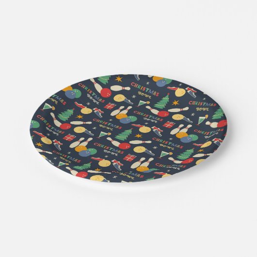 Retro Christmas Bowling Pattern Pappteller (Schrägansicht)