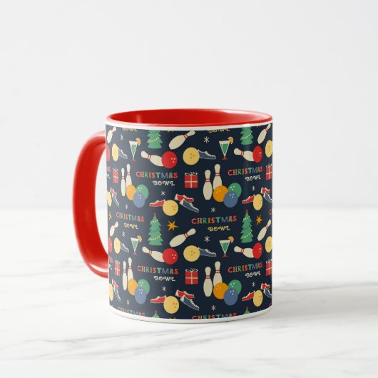 Retro Christmas Bowling Pattern Tasse (Vorderseite Links)