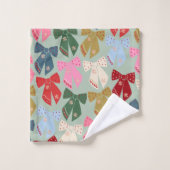 Retro Christmas Bows Coquette Badhandtuch Set (Waschlappen)
