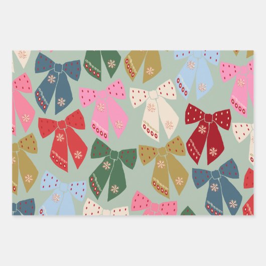 Retro Christmas Bows Coquette Geschenkpapier Set (Vorderseite)