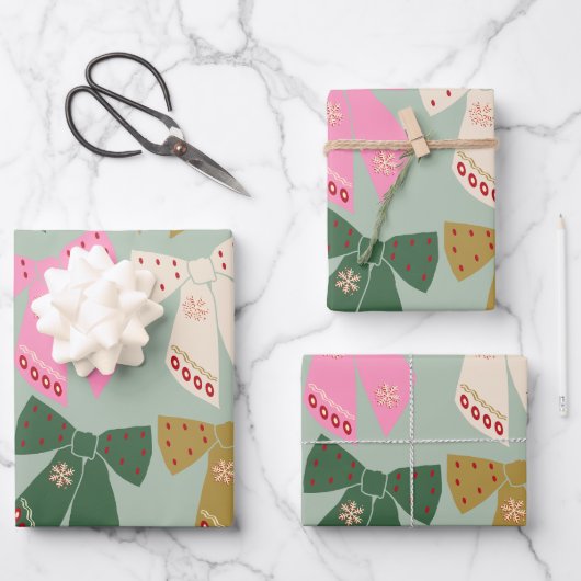 Retro Christmas Bows Coquette Geschenkpapier Set (Vorderseite)