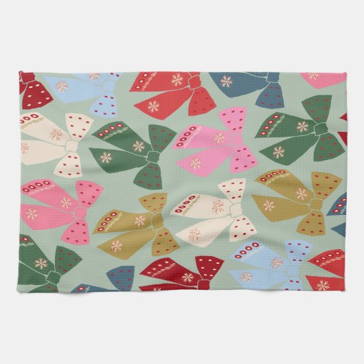 Retro Christmas Bows Coquette Geschirrtuch (Horizontal)