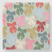 Retro Christmas Bows Coquette Steinuntersetzer (Vorderseite)