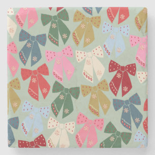 Retro Christmas Bows Coquette Steinuntersetzer