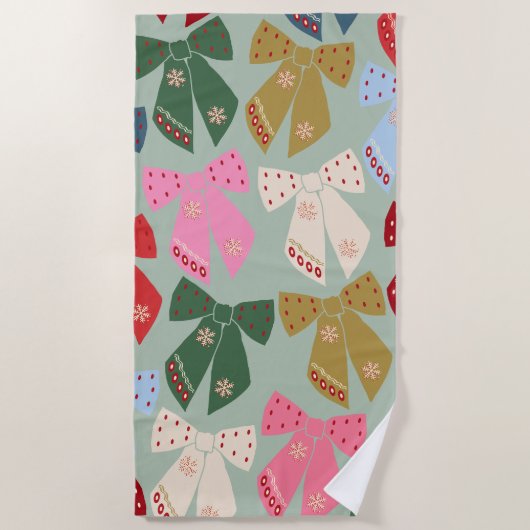 Retro Christmas Bows Coquette Strandtuch (Vorderseite)